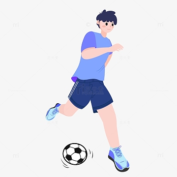 蓝色小清新足球员踢球健身运动矢量图