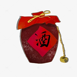 酒坛和酒勺重阳节饮酒手绘图
