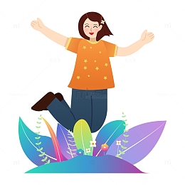 国庆开心的女孩子旅游赏花矢量元素