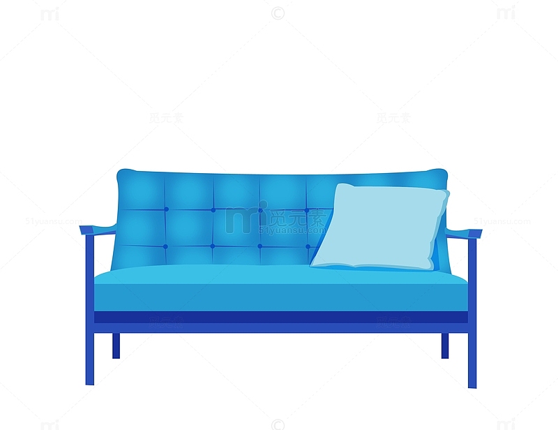 蓝色扁平风格沙发元素可爱卡通