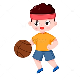卡通手绘男孩练习篮球运动免抠元素