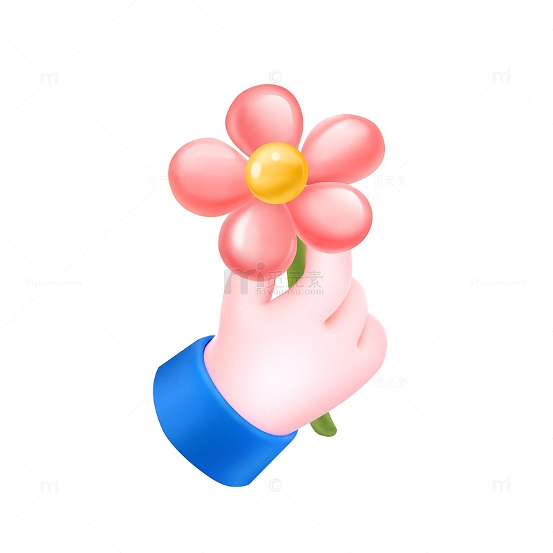 粉色3d立体手拿小红花