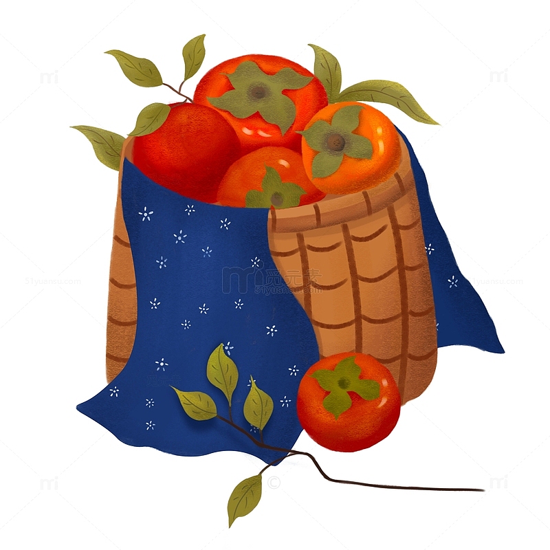 橙色温暖秋天秋分丰收柿子篮子手绘图
