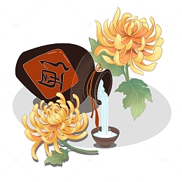 黄色国潮风菊花酒重阳节手绘图
