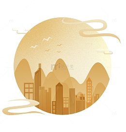 金色渐变中国风国庆节城市剪影