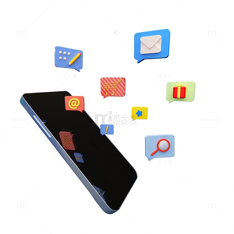 彩色3D立体手机模型招聘信息邮件图标元素