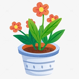 蓝色绿色红色植物盆栽卡通小清新手绘插画