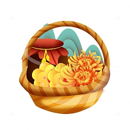 矢量手绘重阳节糕点菊花酒坛装饰元素