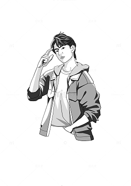 思考型男抬手温柔男生黑白插画手绘图