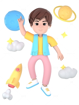 3D立体卡通可爱人物星球宇宙