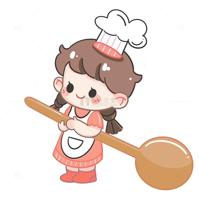 粉色厨师帽女孩卡通手绘图