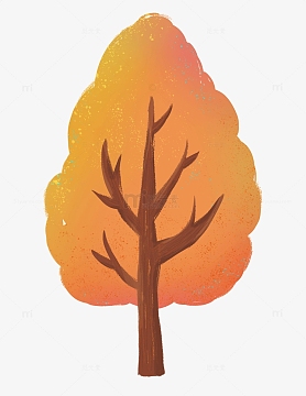 黄色秋天扁平肌理风大树手绘