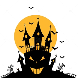 黑色手绘万圣节城堡素材