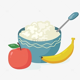 卡通一碗米饭和水果矢量元素