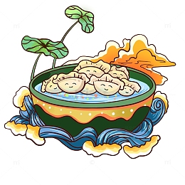 饺子手绘插画国潮风元素