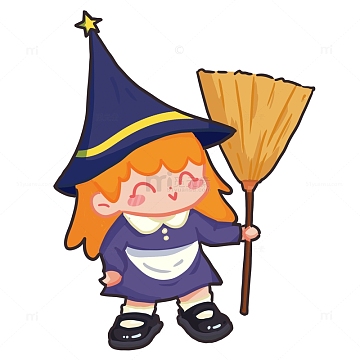 卡通手绘万圣节女巫魔法扫把