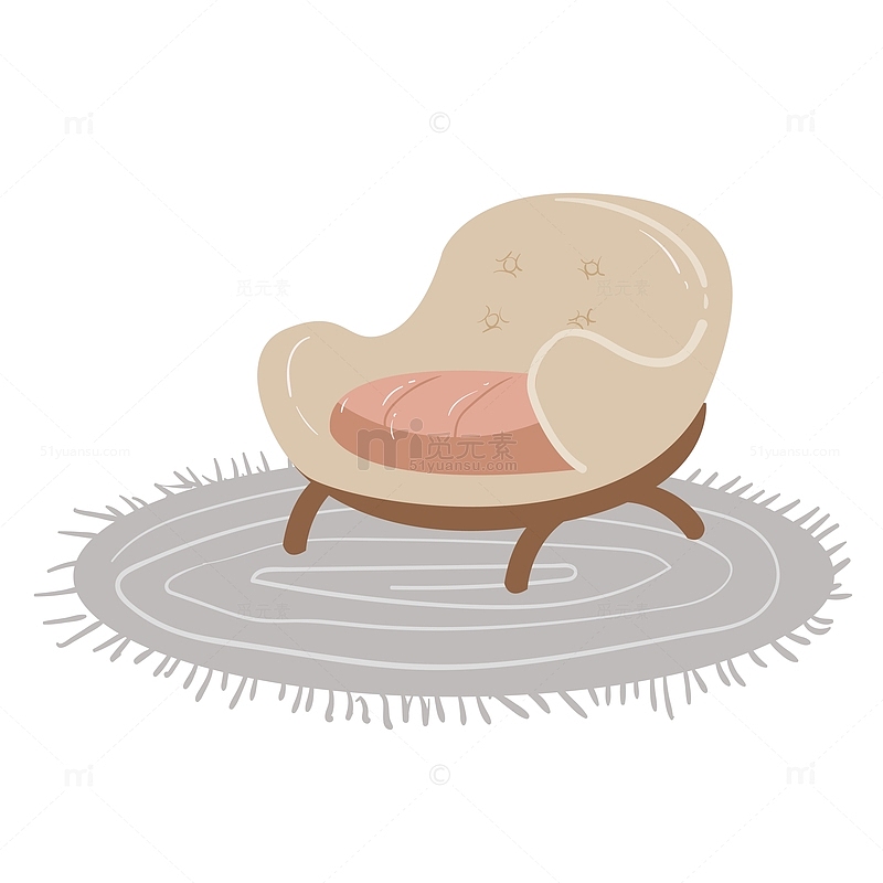 米灰单人沙发椅地毯家居插画客厅