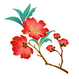 红色国潮风花朵手绘图