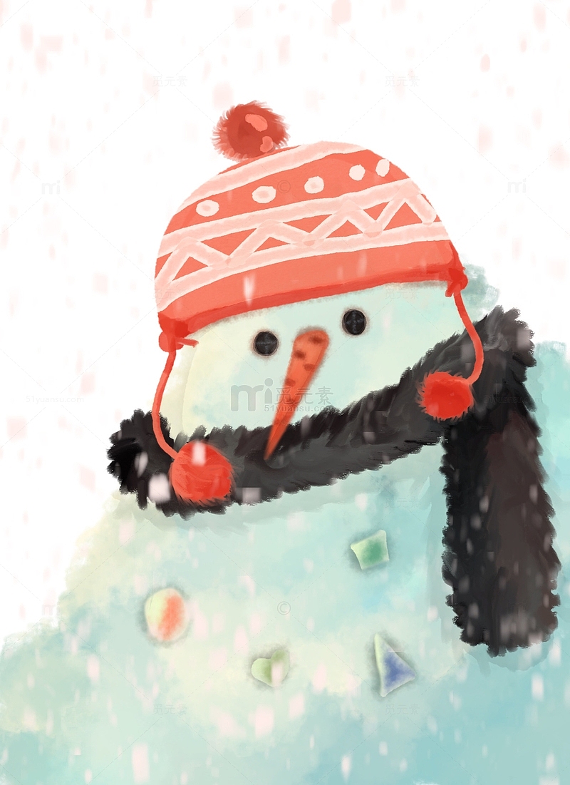 戴红色帽子的可爱雪人