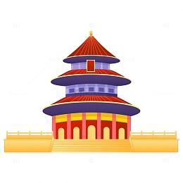中国古代建筑养心殿楼阁矢量插画