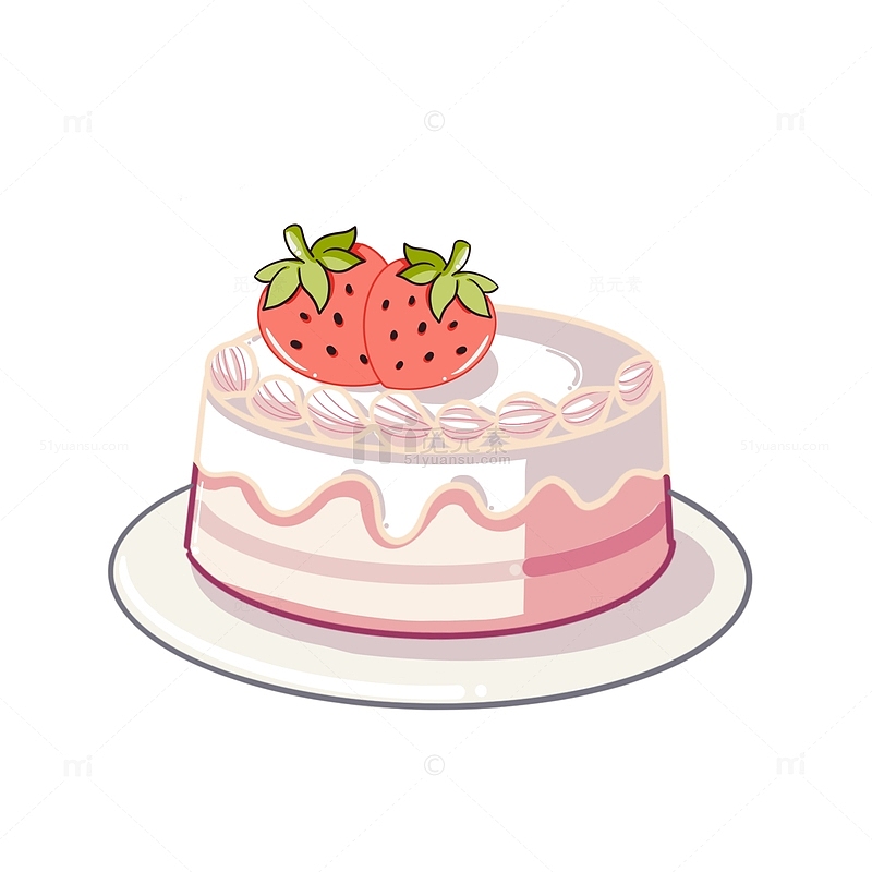 粉色草莓蛋糕手绘图