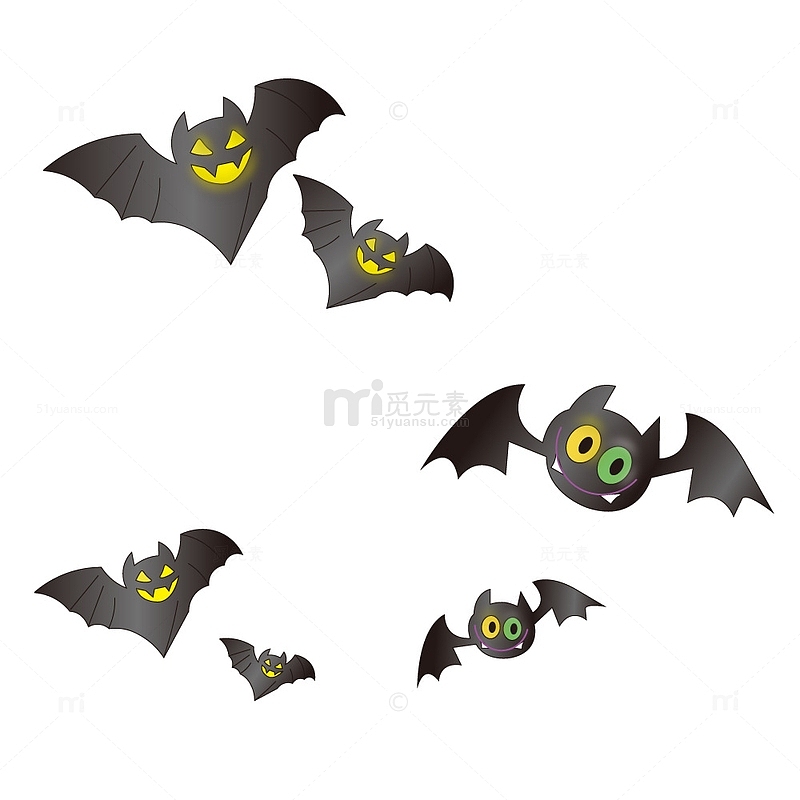 万圣节黑色可爱小蝙蝠搞怪小怪兽