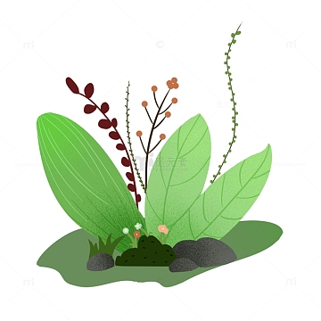 绿色灌木丛扁平春天手绘图