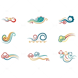 彩色祥云中国风传统渐变云型图案花纹