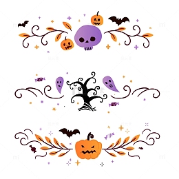 简约插画万圣节南瓜骷髅分隔线素材