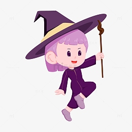 万圣节紫色女巫手绘插画