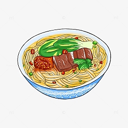 青花蓝碗牛肉面国潮美食手绘图