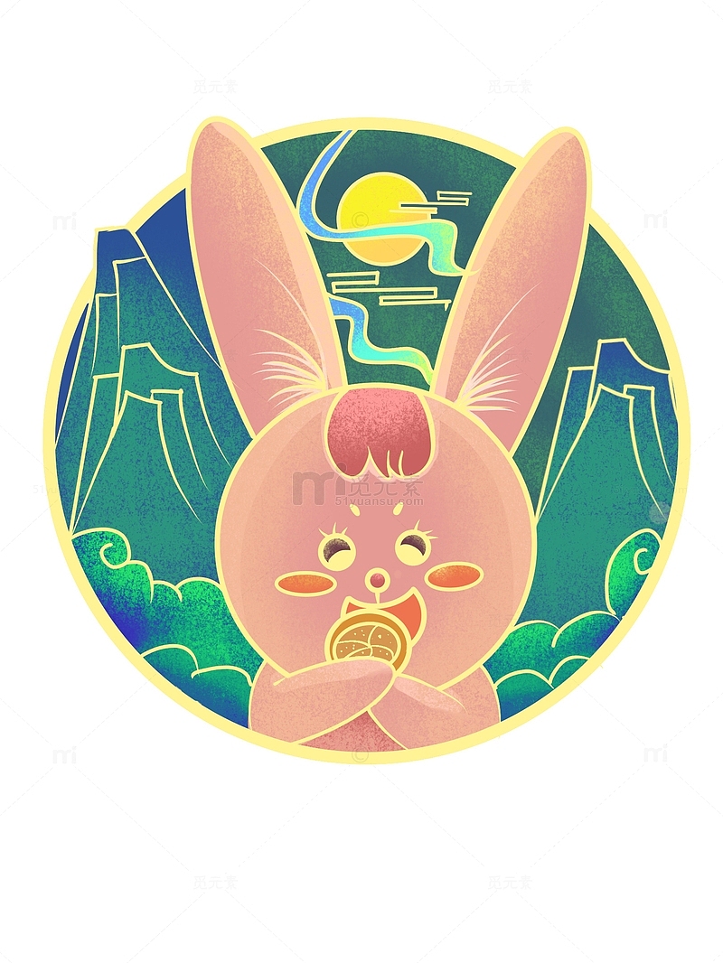 兔年欢庆元旦国潮手绘元素