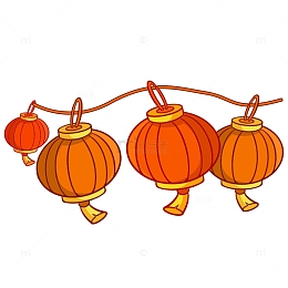 手绘新春元旦红色橙色灯笼涂鸦贴纸元素