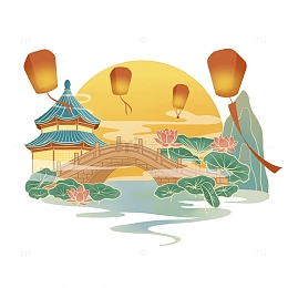 国潮古风国风中式手绘插画