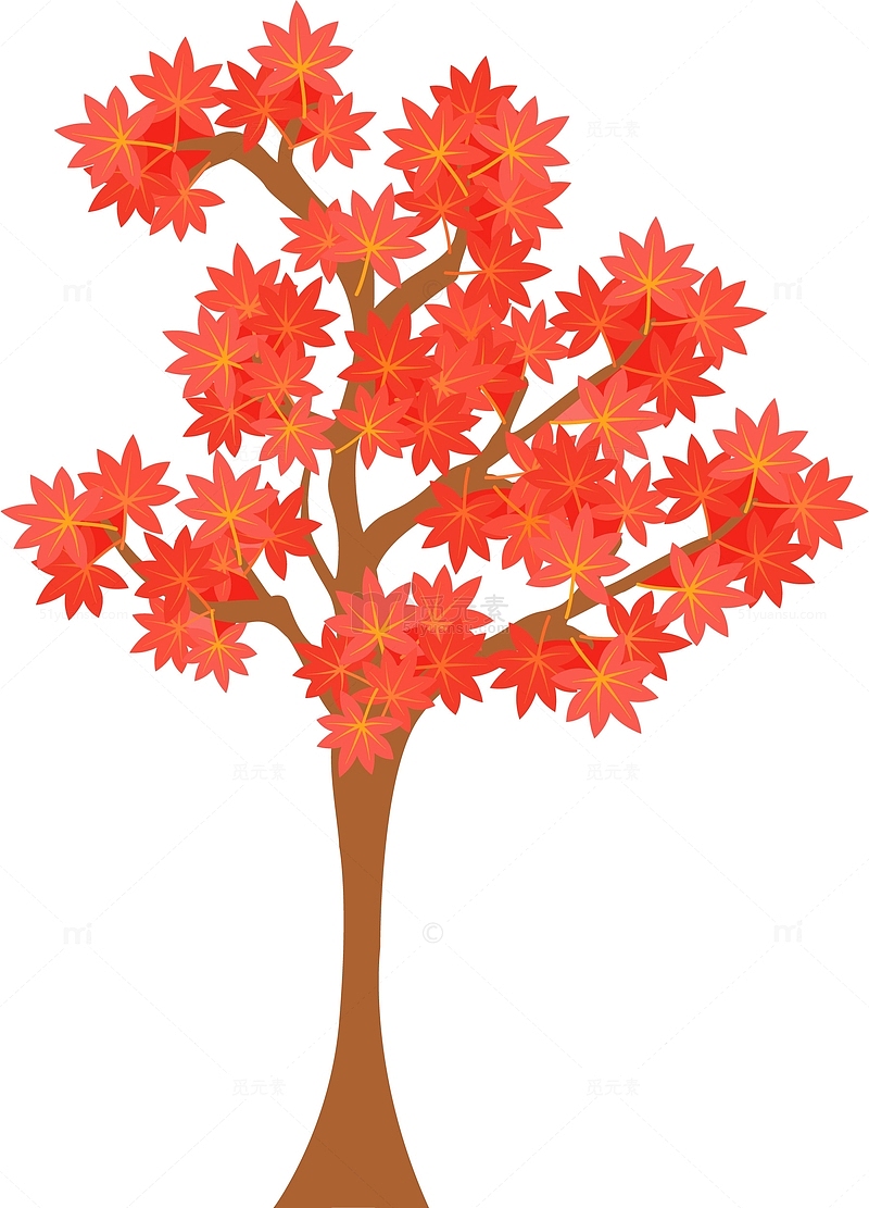 红色手绘矢量秋天枫树霜降元素