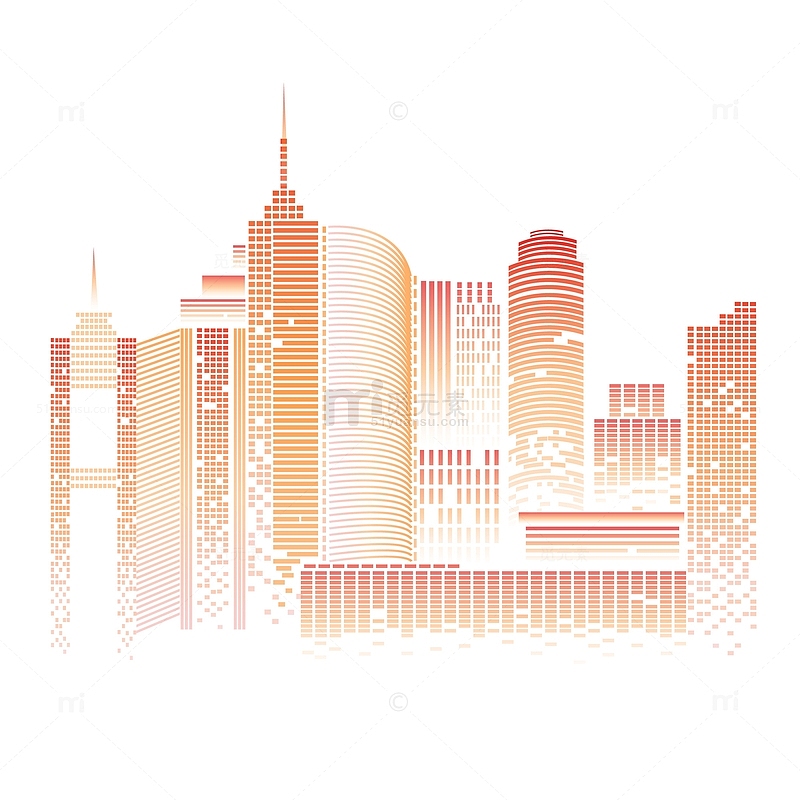 科技城市高楼大厦装饰几何插画元素