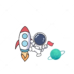 白色宇宙宇航员火箭卡通手绘