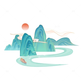 青绿国潮山水手绘图