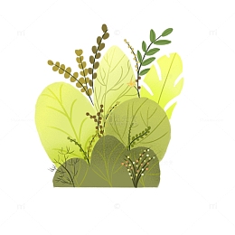 黄绿扁平秋天草丛灌木手绘图