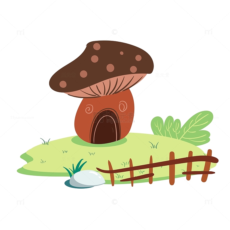 绿色小清新草地蘑菇房子