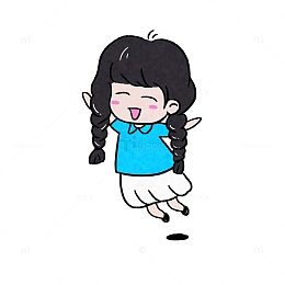 卡通跳起来高兴女孩子手绘图