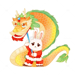 元旦喜庆兔年欢庆元旦舞龙卡通红色