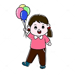 卡通小女孩拿气球手绘图