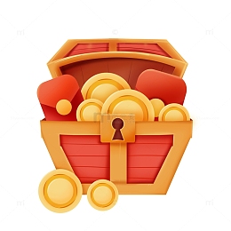 手绘喜庆元旦宝箱金币红包装饰元素