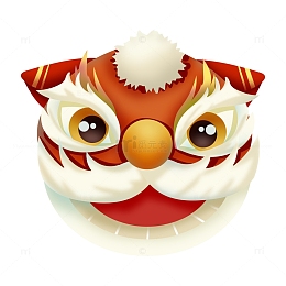 手绘元旦喜庆舞狮狮子头装饰元素