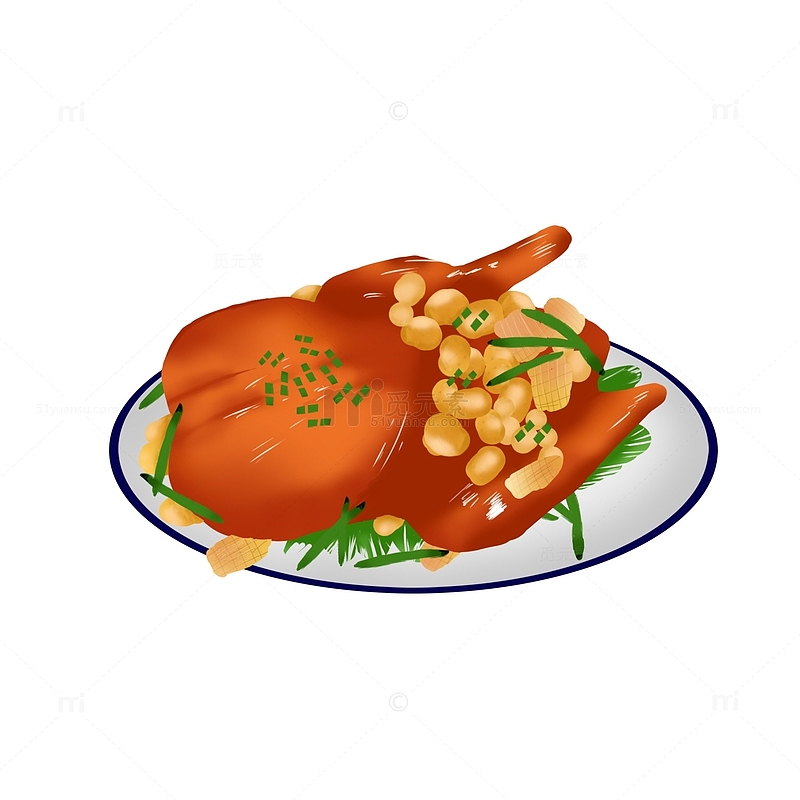 感恩节手绘烤火鸡食物