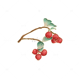 红色国潮插画蔓越桔浆果植物元素