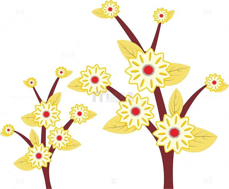 金色喜庆花朵简约风格装饰元素手绘图