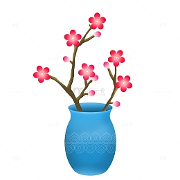 红色蓝色卡通装饰花瓶插画