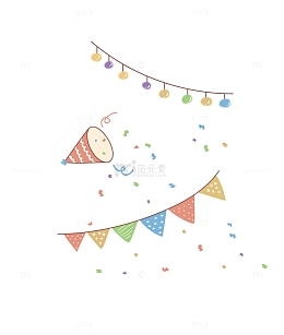 小清新手绘聚餐彩旗彩灯丝带活动生日感恩节